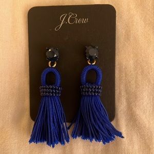 J.Crew Blue Tassel Statement Earrings Gold Tone NWT
